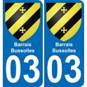 03 Barrais-Bussolles autocollant sticker plaque immatriculation auto ville