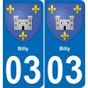 03 Billy autocollant sticker plaque immatriculation auto ville