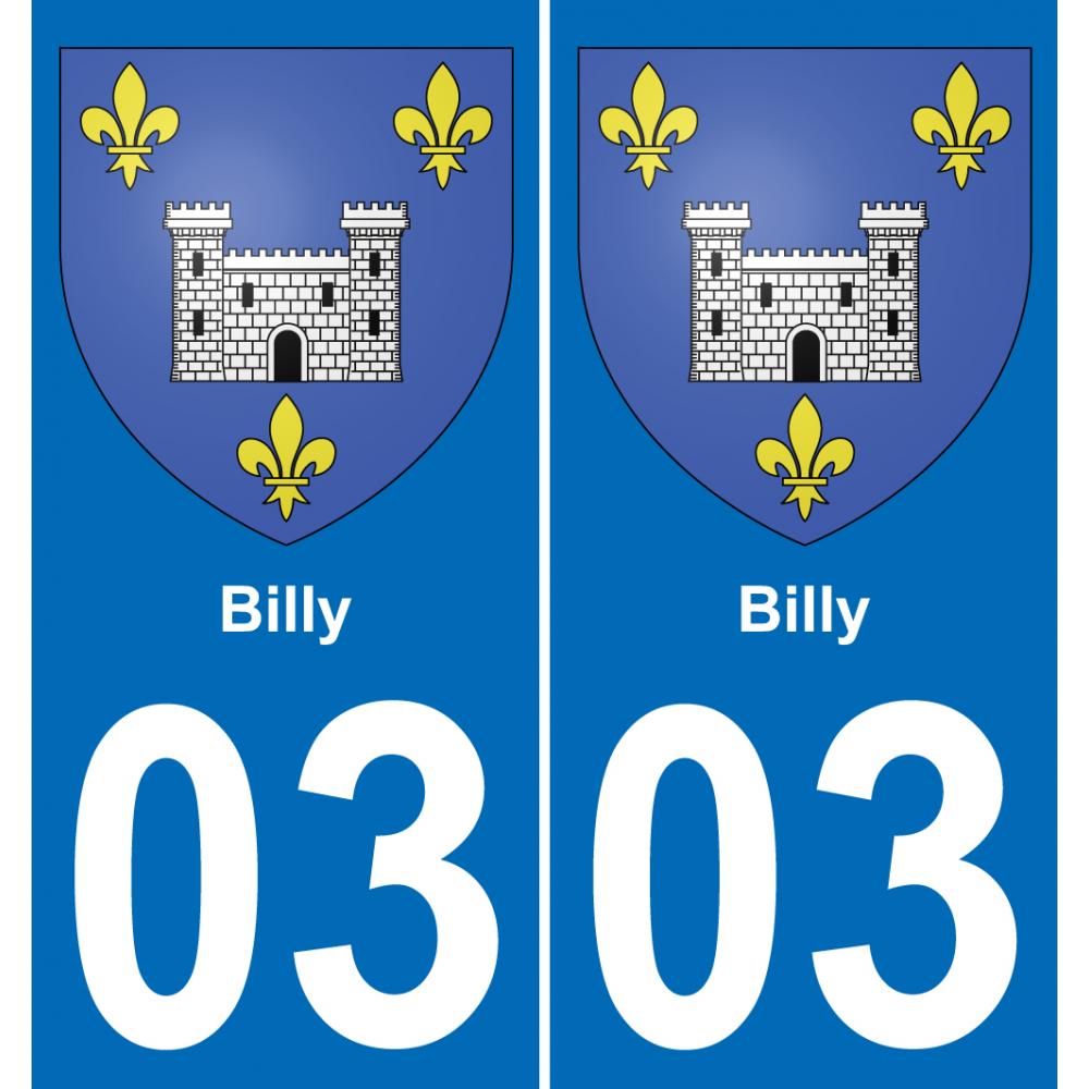 03 Billy autocollant sticker plaque immatriculation auto ville