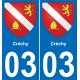 03 Créchy autocollant sticker plaque immatriculation auto ville