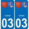 03 Cusset autocollant sticker plaque immatriculation auto ville