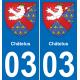 03 Châtelus autocollant sticker plaque immatriculation auto ville