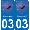 03 Chevagnes autocollant sticker plaque immatriculation auto ville