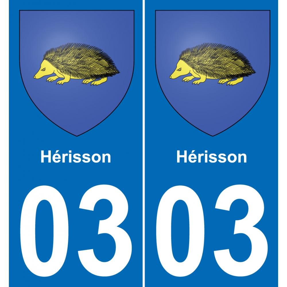 03 Hérisson autocollant sticker plaque immatriculation auto ville