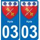 03 Hyds autocollant sticker plaque immatriculation auto ville