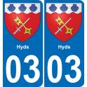 03 Hyds autocollant sticker plaque immatriculation auto ville
