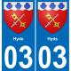 03 Hyds autocollant sticker plaque immatriculation auto ville