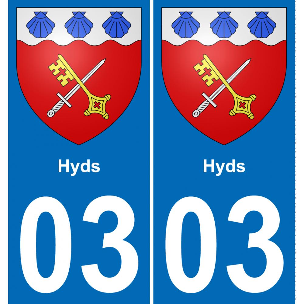 03 Hyds autocollant sticker plaque immatriculation auto ville