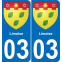 03 Limoise autocollant sticker plaque immatriculation auto ville