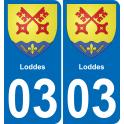 03 Loddes autocollant sticker plaque immatriculation auto ville