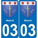 03 Mazirat autocollant sticker plaque immatriculation auto ville