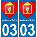 03 Néris-les-Bains placa etiqueta de registro de la ciudad