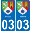 03 Ronnet autocollant sticker plaque immatriculation auto ville