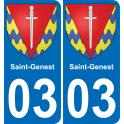 03 Saint-Genest autocollant sticker plaque immatriculation auto ville