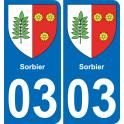 03 Sorbier autocollant sticker plaque immatriculation auto ville