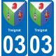 03 Treignat autocollant sticker plaque immatriculation auto ville
