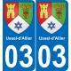 03 Ussel-d'Allier autocollant sticker plaque immatriculation auto ville