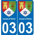 03 Ussel-d'Allier autocollant sticker plaque immatriculation auto ville