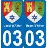 03 Ussel-d'Allier autocollant sticker plaque immatriculation auto ville