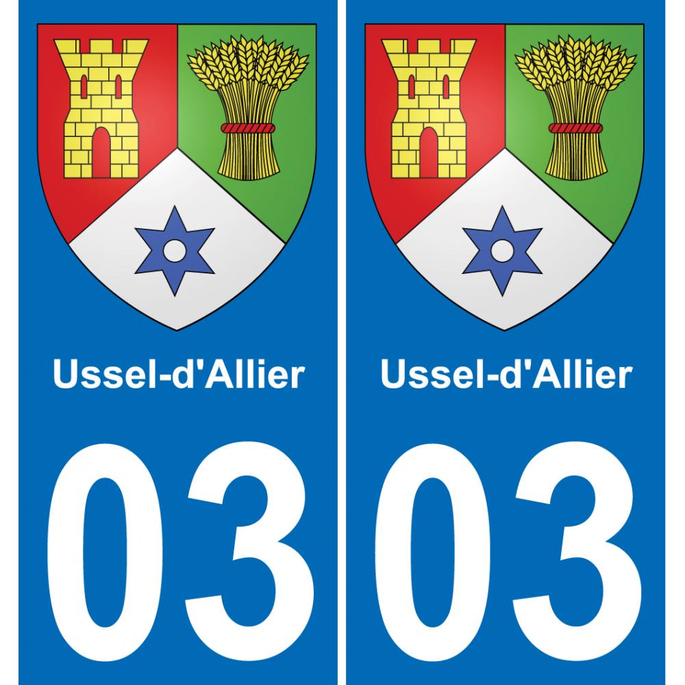 03 Ussel-d'Allier autocollant sticker plaque immatriculation auto ville