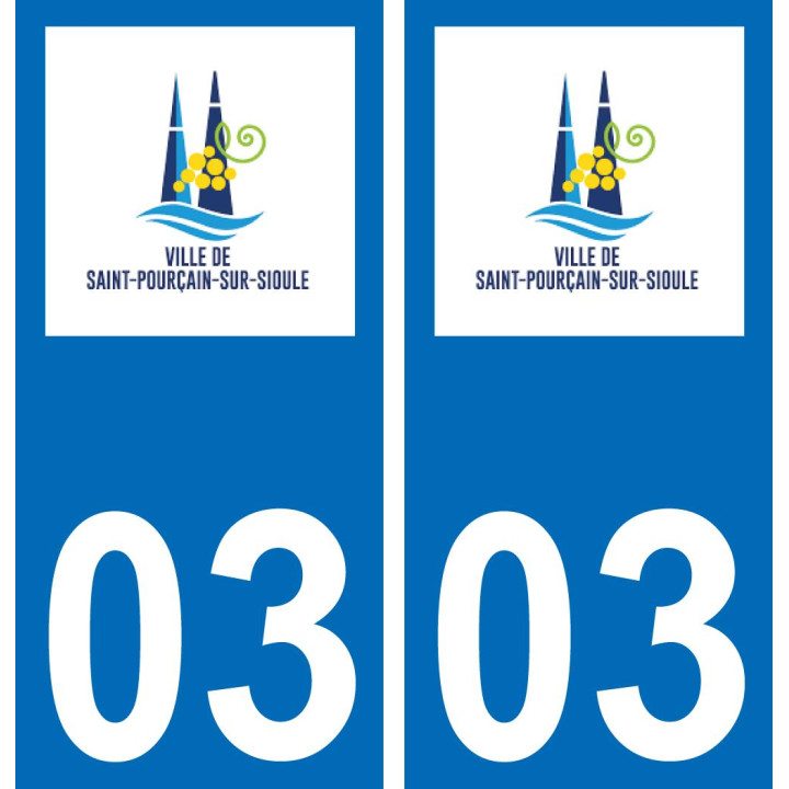 03 Saint-Pourçain-sur-Sioule logotipo de la etiqueta engomada de la placa de registro de la ciudad