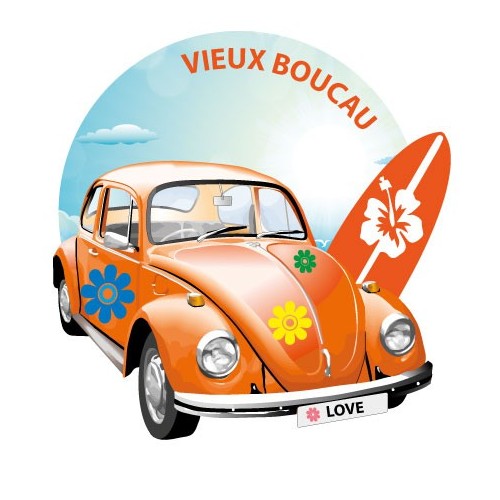 Voiture coccinelle surf fleur logo autocollant adhésif