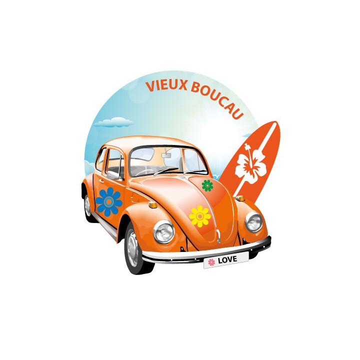 Voiture coccinelle surf fleur logo autocollant adhésif
