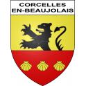 Pegatinas escudo de armas de Corcelles-en-Beaujolais adhesivo de la etiqueta engomada