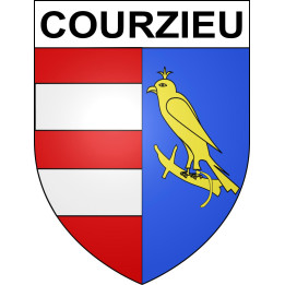 Pegatinas escudo de armas de Courzieu adhesivo de la etiqueta engomada