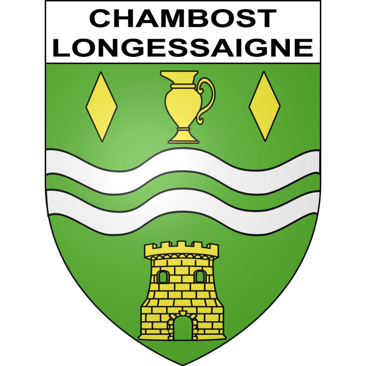 Pegatinas escudo de armas de Chambost-Longessaigne adhesivo de la etiqueta engomada