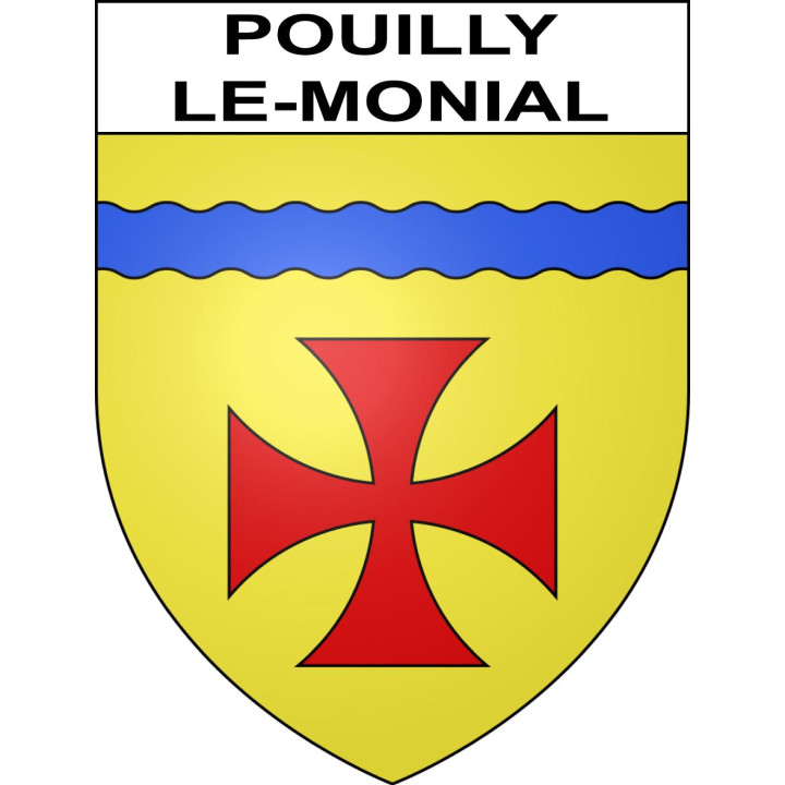 Pegatinas escudo de armas de Pouilly-le-Monial adhesivo de la etiqueta engomada