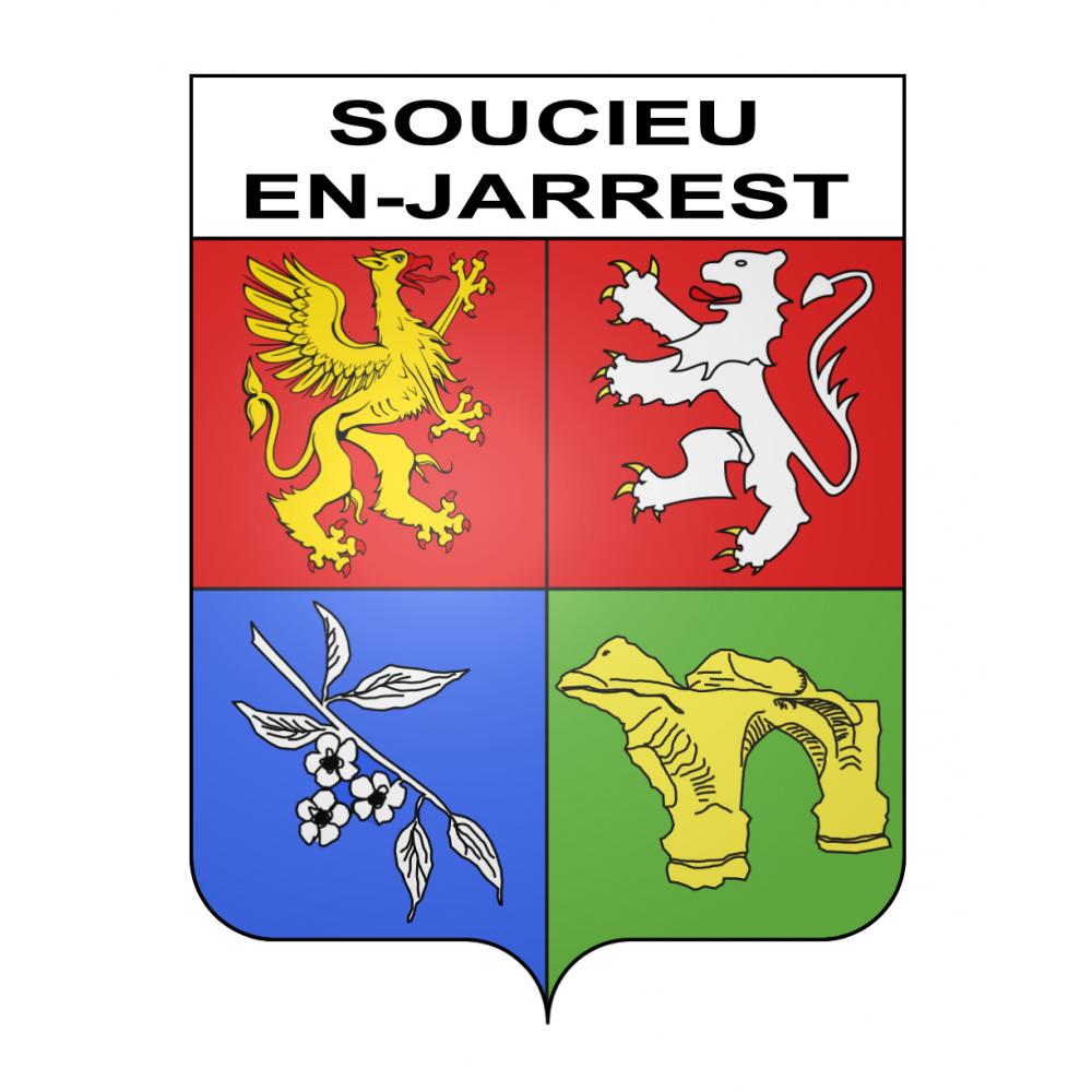 Pegatinas escudo de armas de Soucieu-en-Jarrest adhesivo de la etiqueta engomada