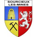 Pegatinas escudo de armas de Sourcieux-les-Mines adhesivo de la etiqueta engomada