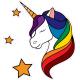 Licorne arc-en-ciel 3 étoiles transparent autocollant sticker logo1