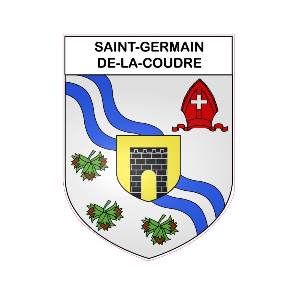 Pegatinas escudo de armas de Saint-Germain-de-la-Coudre adhesivo de la etiqueta engomada