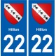 22 Hillion blason ville autocollant plaque sticker