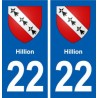 22 Hillion escudo de armas de la ciudad de etiqueta, placa de la etiqueta engomada