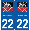 22 de Pléneuf-Val-André escudo de armas de la ciudad de etiqueta, placa de la etiqueta engomada