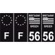 lot 4 stickers - 56 et F europe Morbihan autocollant plaque Bretagne sticker fond noir plaque immatriculation auto département