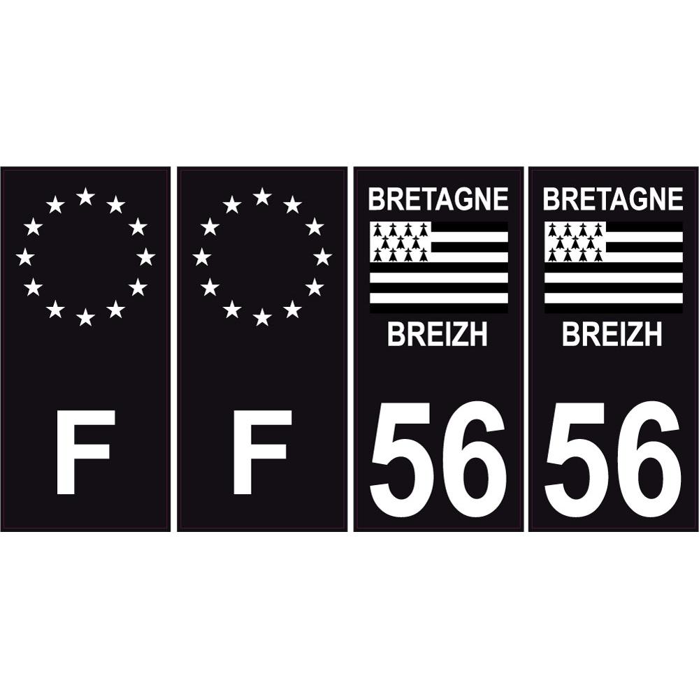 Autocollant Plaque d'immatriculation Voiture 56 Carte Bretagne Noir