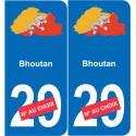 Bhoutan carte drapeau autocollant sticker plaque immatriculation auto voiture département