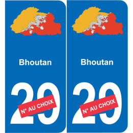Bhoutan carte drapeau autocollant sticker plaque immatriculation auto voiture département