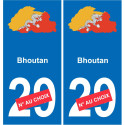 Bhoutan carte drapeau autocollant sticker plaque immatriculation auto voiture département