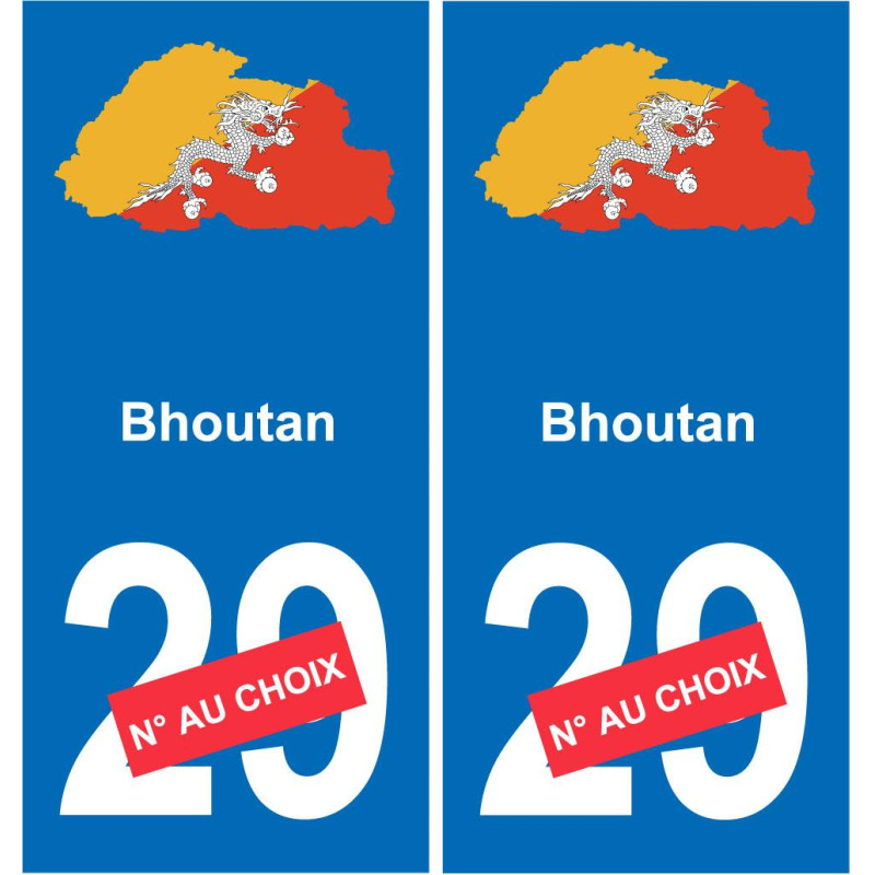 Bhoutan carte drapeau autocollant sticker plaque immatriculation auto voiture département