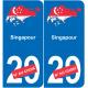Singapour carte drapeau autocollant sticker plaque immatriculation auto voiture département