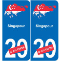 Singapur mapa de la bandera de la etiqueta engomada de la etiqueta engomada de la placa de matriculación
