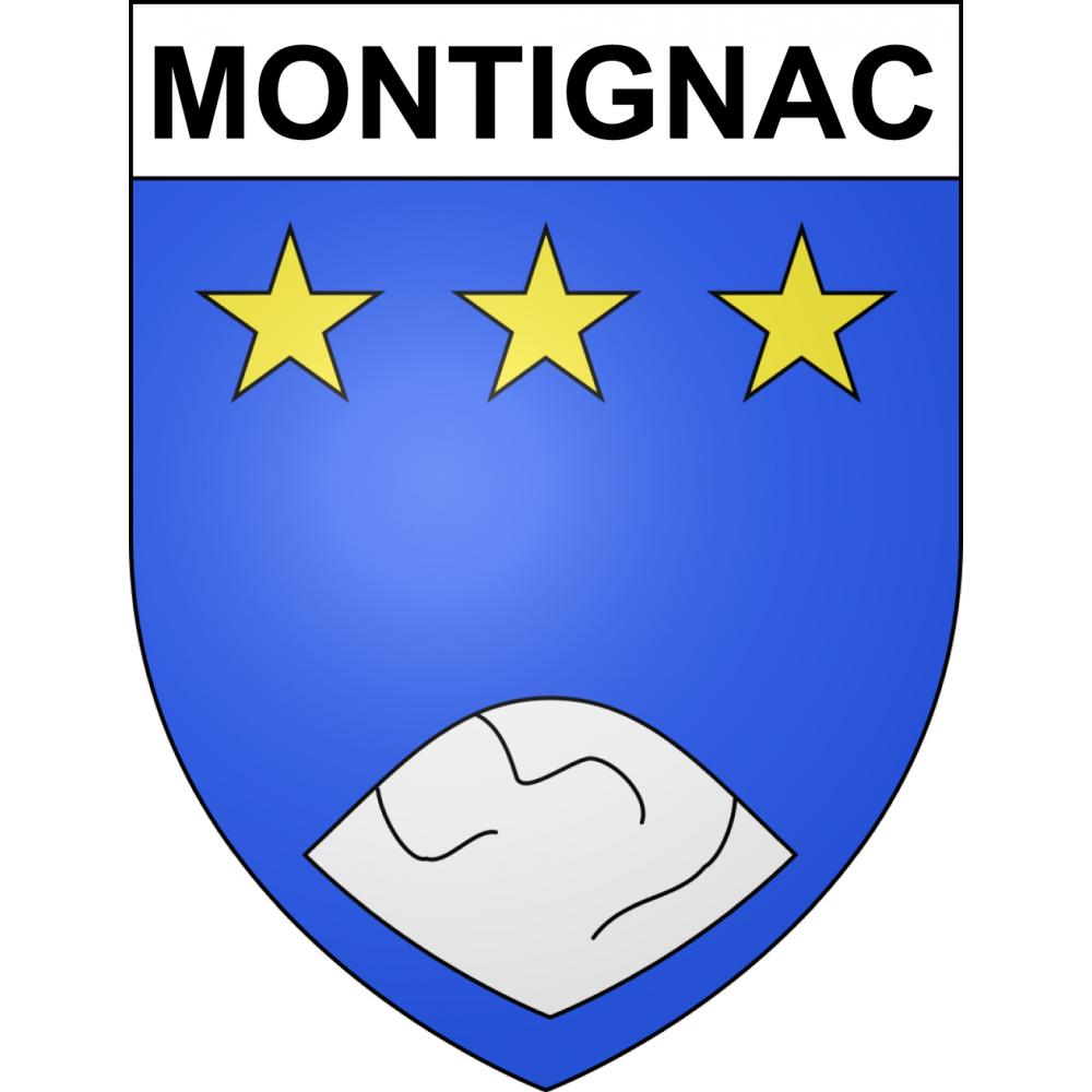 Pegatinas escudo de armas de Montignac adhesivo de la etiqueta engomada