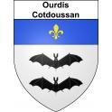 Pegatinas escudo de armas de Ourdis-Cotdoussan adhesivo de la etiqueta engomada