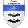 Pegatinas escudo de armas de Ourdis-Cotdoussan adhesivo de la etiqueta engomada