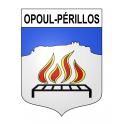 Pegatinas escudo de armas de Opoul-Périllos adhesivo de la etiqueta engomada